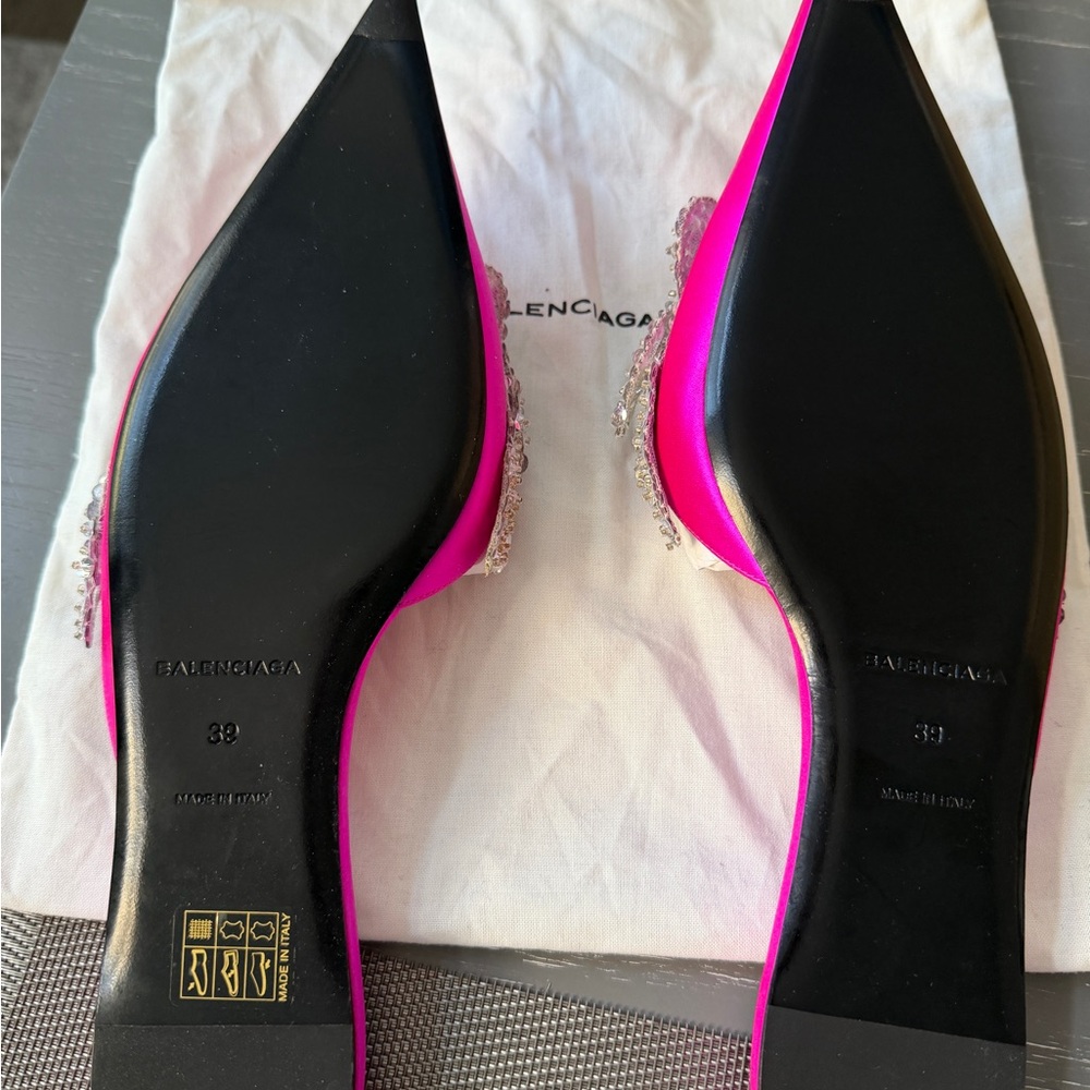 Balenciaga Fuchsia Slash Knife Satin Mules - Picture 5 of 5